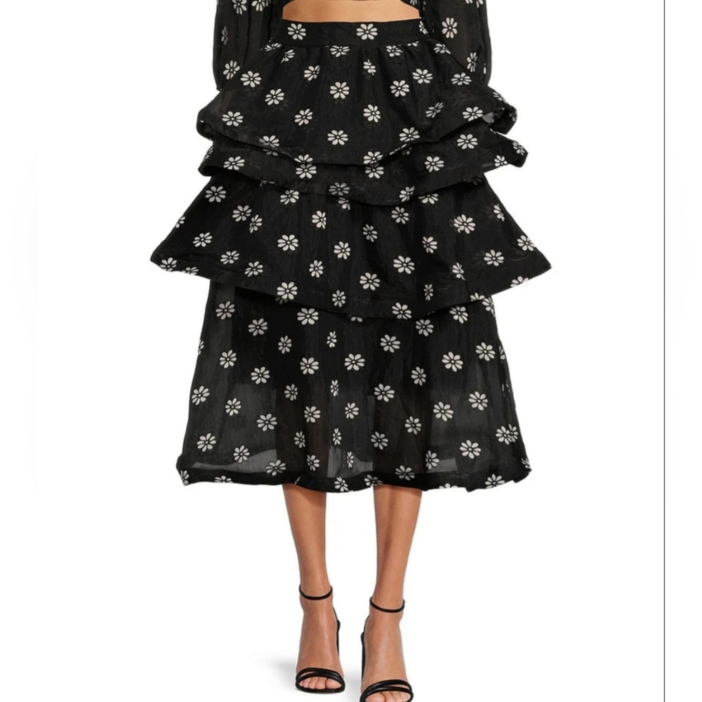 Buru Teagan Tiered Floral Coordinating Midi Skirt